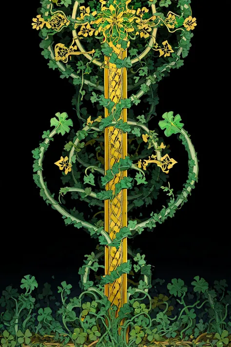 (masterpiece, top quality, best quality, official art, beautiful and aesthetic:1.2), a green shamrock, gold filigree, Celtic knot, black background (no humans:2), <lora:Goodsell_v1:1.0>