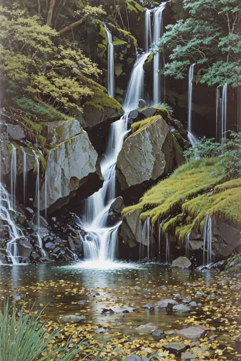 waterfall, morrisstyle <lora:morrisstyle:0.5> <lora:Goodsell_v1:0.5>