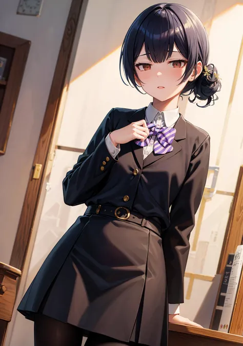 masterpiece, best quality, ultra-detailed,
RinzeMorino, hair bun, RinzeSchool, black pantyhose, from below, (skindentation:1.5),
<lora:RinzeMorino:0.7> <lora:smirkingeye_v100:1>