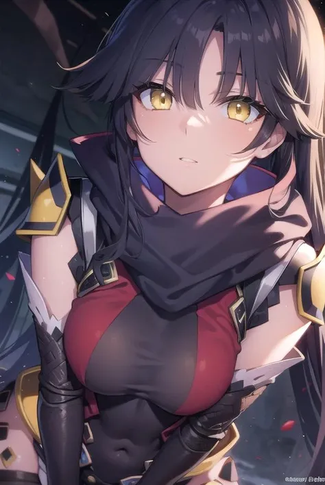 danzoukatou, <lora:danzoukatou-lora-nochekaiser:1>,
danzou katou, android, black hair, long hair, ponytail, (yellow eyes:1.5),
BREAK bodysuit, covered navel, elbow gloves, gloves, scarf,
BREAK looking at viewer,
BREAK outdoors,
BREAK <lyco:GoodHands-beta2:1>, (masterpiece:1.2), best quality, high resolution, unity 8k wallpaper, (illustration:0.8), (beautiful detailed eyes:1.6), extremely detailed face, perfect lighting, extremely detailed CG, (perfect hands, perfect anatomy),