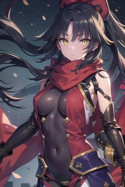 danzoukatou, <lora:danzoukatou-lora-nochekaiser:1>,
danzou katou, android, black hair, long hair, ponytail, (yellow eyes:1.5),
BREAK bodysuit, covered navel, elbow gloves, gloves, scarf,
BREAK looking at viewer,
BREAK outdoors,
BREAK <lyco:GoodHands-beta2:1>, (masterpiece:1.2), best quality, high resolution, unity 8k wallpaper, (illustration:0.8), (beautiful detailed eyes:1.6), extremely detailed face, perfect lighting, extremely detailed CG, (perfect hands, perfect anatomy),