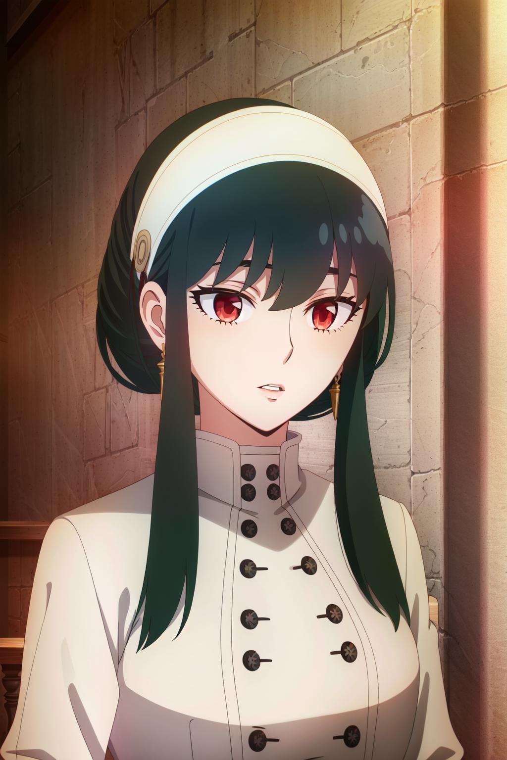 Anime girl with long black hair and white uniform standing in front of ...