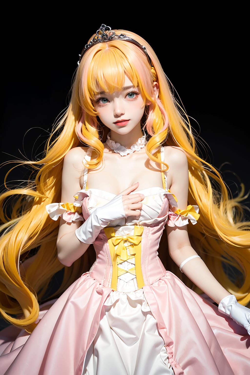 A close up of a woman in a pink dress with long blonde hair - SeaArt AI