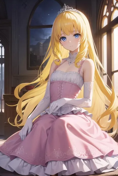 latifafleuranza, <lora:latifafleuranza-lora-nochekaiser:1>,
latifa fleuranza, (yellow hair:1.5), blue eyes, long hair, (flat chest:1.2),
BREAK diadem, tiara, elbow gloves, gloves, white gloves, dress, frilled dress, long skirt, frilled skirt, corset, (pink dress:1.5),
BREAK looking at viewer, full body,
BREAK indoors,
BREAK <lyco:GoodHands-beta2:1>, (masterpiece:1.2), best quality, high resolution, unity 8k wallpaper, (illustration:0.8), (beautiful detailed eyes:1.6), extremely detailed face, perfect lighting, extremely detailed CG, (perfect hands, perfect anatomy),
