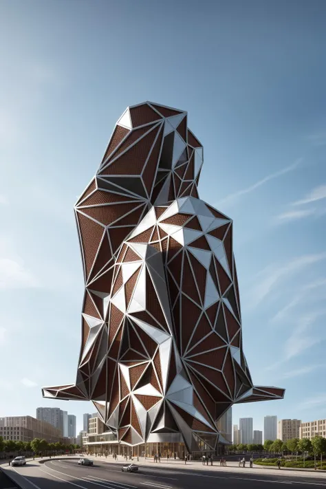 A futuristic and stunningly beautiful high-rise shopping center architectural structure with bold, futuristic design elements, blending seamlessly into the art form of digital illustration. Inspired by the works of Syd Mead. The scene showcases the center amidst a bustling city, its sleek lines contrasting with the urban environment. A warm color temperature adds vibrancy, highlighting the architectural details. Shoppers and visitors exhibit expressions of awe and excitement. Illuminated by soft, diffused lighting, the atmosphere exudes sophistication and promise of tomorrow
(masterpiece),(high quality), best quality, real,(realistic), super detailed, (full detail),(4k),8k,no humans, scenery, building, ((500-meter tall buildings)),outdoors, window, road, sky, street, lamppost, tree, power lines,,Organic modernist architecture, glass curtain walls, interesting shapes, super high-rise buildings in the block