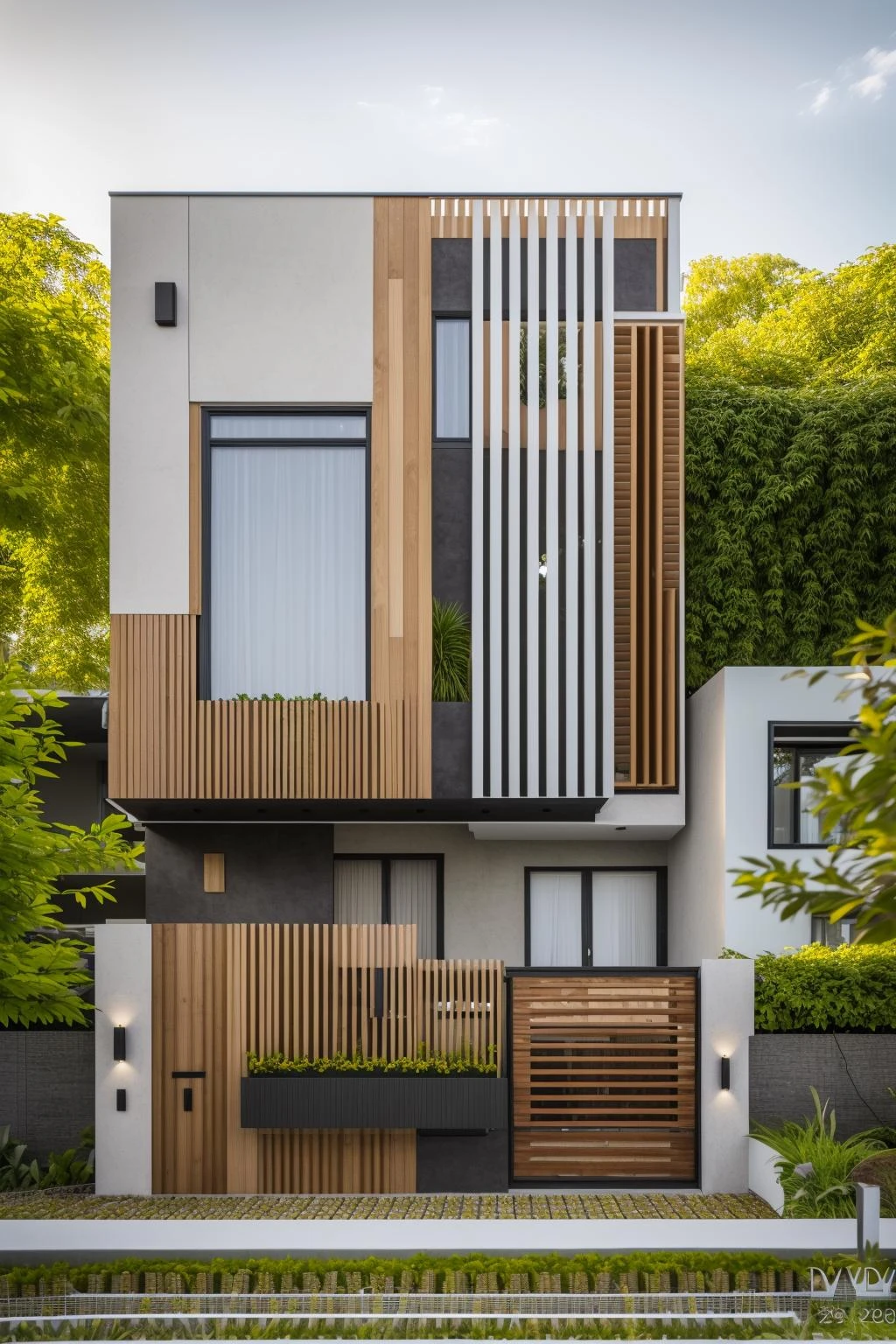 dvArchModern, 85mm, f1.8, portrait, photo realistic, hyperrealistic, orante, super detailed, intricate, dramatic, sunlight lighting, shadows, high dynamic range, house, masterpiece,best quality,(8k, RAW photo:1.2),(( ultra realistic)), modernvilla, blackandwhite, trees, vine, architecture, building, cloud, vivid colour, masterpiece,best quality,super detailed,realistic,photorealistic, 8k, sharp focus, a photo of a building <lora:house_architecture_Exterior_SDlife_Chiasedamme:0.7> wood,