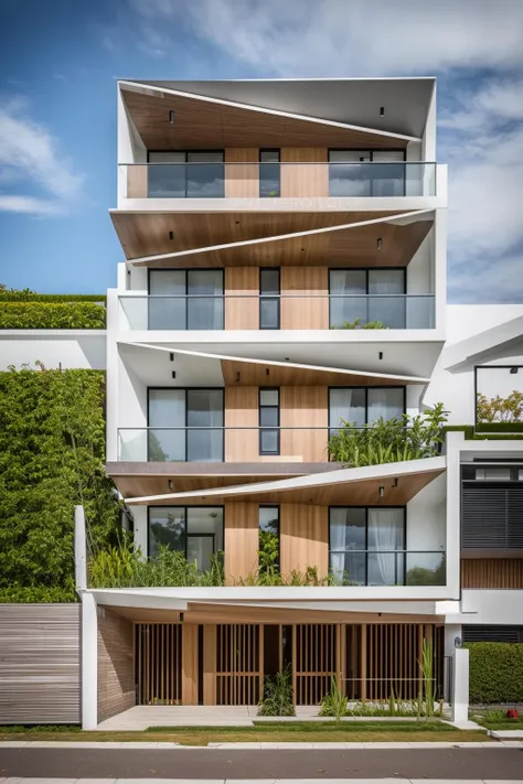 dvArchModern, 85mm, f1.8, portrait, photo realistic, hyperrealistic, orante, super detailed, intricate, dramatic, sunlight lighting, shadows, high dynamic range, house, masterpiece,best quality,(8k, RAW photo:1.2),(( ultra realistic)), modernvilla, blackandwhite, trees, vine, architecture, building, cloud, vivid colour, masterpiece,best quality,super detailed,realistic,photorealistic, 8k, sharp focus, a photo of a building <lora:house_architecture_Exterior_SDlife_Chiasedamme:0.7> wood,