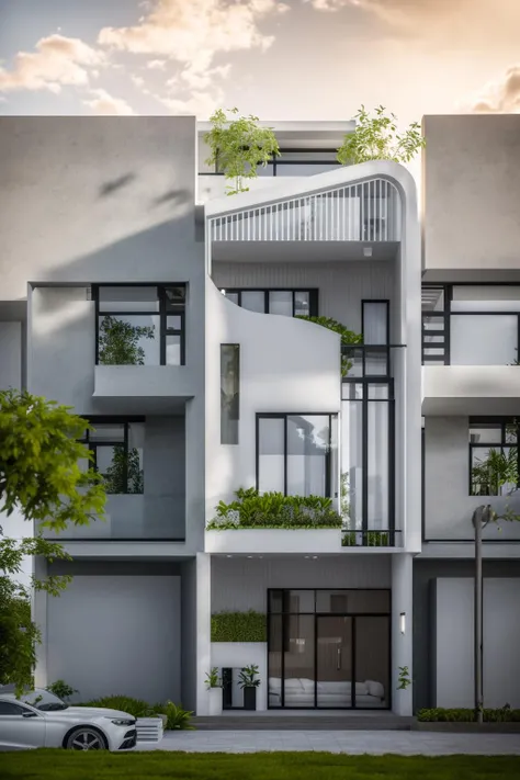 dvArchModern, 85mm, f1.8, portrait, photo realistic, hyperrealistic, orante, super detailed, intricate, dramatic, sunlight lighting, shadows, high dynamic range, house, masterpiece,best quality,(8k, RAW photo:1.2),(( ultra realistic)), modernvilla, blackandwhite, trees, vine, architecture, building, cloud, vivid colour, masterpiece,best quality,super detailed,realistic,photorealistic, 8k, sharp focus, a photo of a building <lora:house_architecture_Exterior_SDlife_Chiasedamme:0.7>