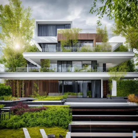 villa01, outdoors, sky, day, tree, no humans, window, watermark, grass, plant, building, scenery, stairs, fence, house, dvArchModern, 85mm, f1.8, portrait, photo realistic, hyperrealistic, orante, super detailed, intricate, dramatic, sunlight lighting, shadows, high dynamic range, house, masterpiece,best quality,(8k, RAW photo:1.2),(( ultra realistic)), modernvilla, blackandwhite, trees, vine, architecture, building, cloud, vivid colour, masterpiece,best quality,super detailed,realistic,photorealistic, 8k, sharp focus, a photo of a building, wood, <lora:villa01_architecture_SDlife_Chiasedamme:0.6>
<lora:more_details:0.6> <lora:add_detail:0.6> <lora:house_architecture_Exterior_SDlife_Chiasedamme:0.5>