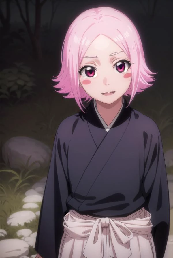 yachirukusajishi, <lora:yachirukusajishi-lora-nochekaiser:1>,
yachiru kusajishi, short hair, pink hair, (pink eyes:1.5), blush stickers, <lora:talkmouth_E_v100:1>, open mouth, forehead,
BREAK long sleeves, japanese clothes, hakama, black hakama,
BREAK outdoors,
BREAK looking at viewer, (cowboy shot:1.5),
BREAK <lyco:GoodHands-beta2:1>, (masterpiece:1.2), best quality, high resolution, unity 8k wallpaper, (illustration:0.8), (beautiful detailed eyes:1.6), extremely detailed face, perfect lighting, extremely detailed CG, (perfect hands, perfect anatomy),