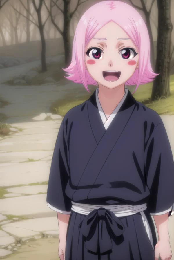 yachirukusajishi, <lora:yachirukusajishi-lora-nochekaiser:1>,
yachiru kusajishi, short hair, pink hair, (pink eyes:1.5), blush stickers, <lora:talkmouth_A_v100:1>, open mouth, forehead,
BREAK long sleeves, japanese clothes, hakama, black hakama,
BREAK outdoors,
BREAK looking at viewer, (cowboy shot:1.5),
BREAK <lyco:GoodHands-beta2:1>, (masterpiece:1.2), best quality, high resolution, unity 8k wallpaper, (illustration:0.8), (beautiful detailed eyes:1.6), extremely detailed face, perfect lighting, extremely detailed CG, (perfect hands, perfect anatomy),