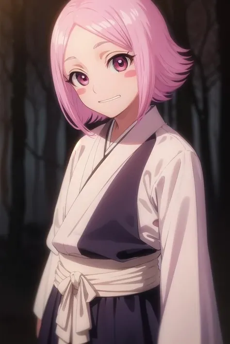 yachirukusajishi, <lora:yachirukusajishi-lora-nochekaiser:1>,
yachiru kusajishi, short hair, pink hair, (pink eyes:1.5), blush stickers, <lora:talkmouth_I_v100:1>, open mouth, forehead,
BREAK long sleeves, japanese clothes, hakama, black hakama,
BREAK outdoors,
BREAK looking at viewer, (cowboy shot:1.5),
BREAK <lyco:GoodHands-beta2:1>, (masterpiece:1.2), best quality, high resolution, unity 8k wallpaper, (illustration:0.8), (beautiful detailed eyes:1.6), extremely detailed face, perfect lighting, extremely detailed CG, (perfect hands, perfect anatomy),