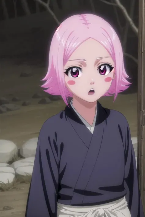 yachirukusajishi, <lora:yachirukusajishi-lora-nochekaiser:1>,
yachiru kusajishi, short hair, pink hair, (pink eyes:1.5), blush stickers, <lora:talkmouth_O_v100:1>, open mouth, forehead,
BREAK long sleeves, japanese clothes, hakama, black hakama,
BREAK outdoors,
BREAK looking at viewer, (cowboy shot:1.5),
BREAK <lyco:GoodHands-beta2:1>, (masterpiece:1.2), best quality, high resolution, unity 8k wallpaper, (illustration:0.8), (beautiful detailed eyes:1.6), extremely detailed face, perfect lighting, extremely detailed CG, (perfect hands, perfect anatomy),