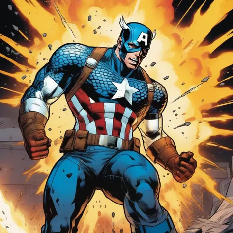 comic cyberpunk 2077 Captain America <lora:Explosion Artstyle - Trigger is Explosion Artstyle:1> , Explosion Artstyle, metal and shiny bulletproof futuristic outfit . graphic illustration, comic art, graphic novel art, vibrant, highly detailed