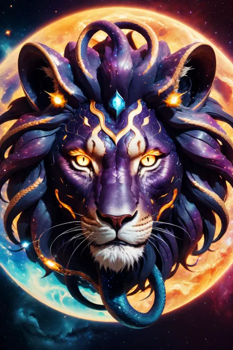 Deep space nebula snake body with lion head, Kali Yuga, Demiurge, serpent eyes, body adorned with cosmic lights, galaxy clusters, surrealism, astronomical scale, huge, epic, unimaginable size, Roar emitting consciousness and cosmic matter,
<lora:Explosion Artstyle - Trigger is Explosion Artstyle:1>, Explosion Artstyle