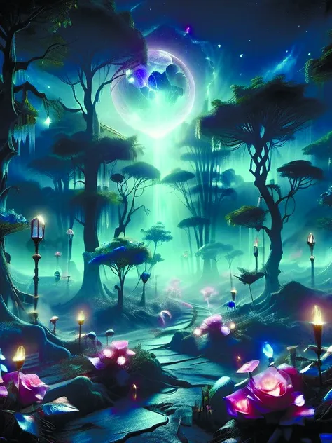 &lt; Luminous roseA high-definition CG rendering of a dark rose forest. a rose path,long floating blue roses,fireflies,luminous ovules and lava crystal light effects,snowstorm style trend,magical light fog,low light at night ral-lava <lora:ral-lava-sdxl-v2:0.8>,ral-ertmsphr <lora:ral-ertmsphr-sdxl:0.7>,mentixis <lora:mentixis:0.6>,DonMn1ghtm4reXL <lora:DonMn1ghtm4reXL:0.5>,by diegocr,Explosion <lora:Explosion Artstyle:0.4>,teslapunkai <lora:TeslaPunkAIv2p:0.3>,DonMC3l3st14l3xpl0r3rsXL <lora:DonMC3l3st14l3xpl0r3rsXL-000007:0.7>