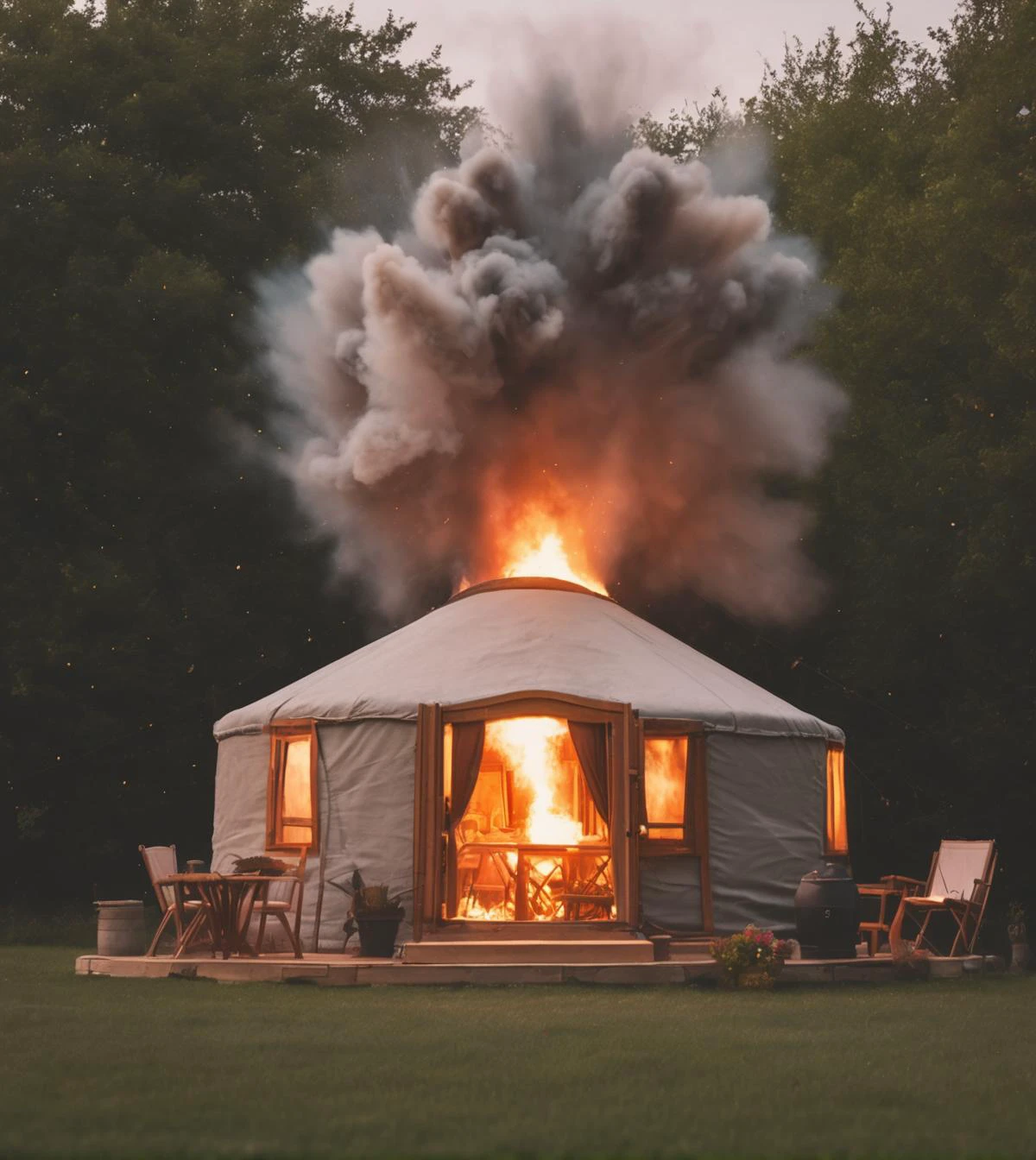 <lora:Explosion Artstyle - Trigger is Explosion Artstyle:.8> Yurt, Soft Focus, SummerSolstice, DinnerHour explosion artstyle