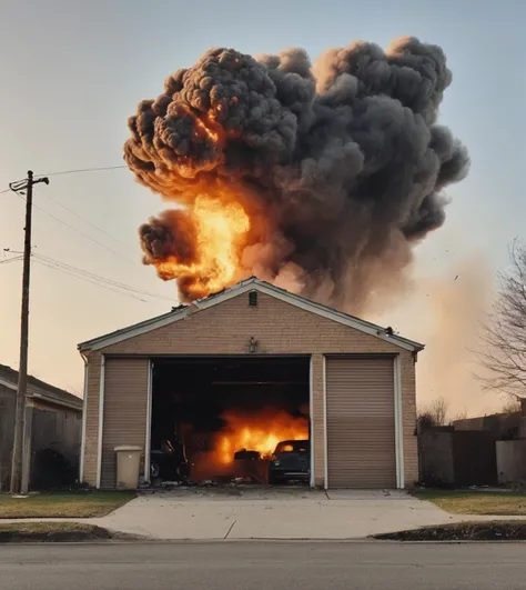 <lora:Explosion Artstyle - Trigger is Explosion Artstyle:.8> Garage, Low Angle Shot, Spring, Morning explosion artstyle