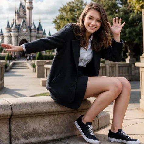 full body,photo of a 18 year old girl,sitting,happy,laughing,looking at viewer,bare hands,outdoor,windy,theme park,ray tracing,detail shadow,shot on Fujifilm X-T4,85mm f1.2,sharp focus,depth of field,blurry background,bokeh,lens flare,motion blur,<lora:add_detail:1>,