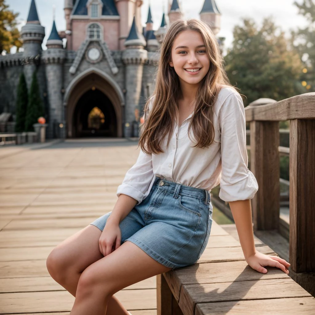 full body,photo of a 18 year old girl,sitting,happy,laughing,looking at viewer,bare hands,outdoor,windy,theme park,ray tracing,detail shadow,shot on Fujifilm X-T4,85mm f1.2,sharp focus,depth of field,blurry background,bokeh,lens flare,motion blur,<lora:add_detail:1>,