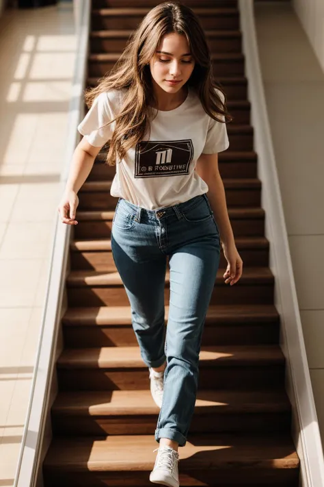 full body,from above,photo of a 18 year old girl,walking-up-stairs-of-a-station-straight-looking-at-viewer,happy,shirt,pants,ray tracing,detail shadow,shot on Fujifilm X-T4,85mm f1.2,sharp focus,depth of field,blurry background,bokeh,motion blur,motion lines,<lora:add_detail:1>,