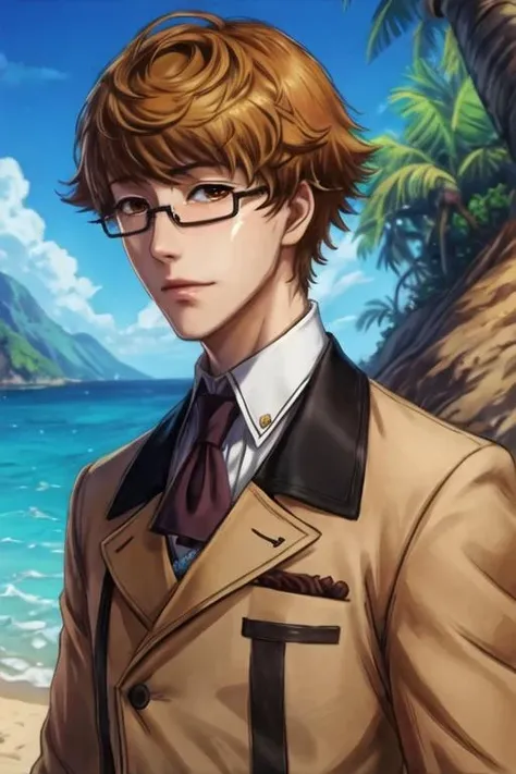 masterpiece, best quality, sketch, 1boy, solo, male focus, looking at viewer, upper body, , <lora:nishiki_nishio:0.72>, nishiki_nishio, brown hair, brown eyes, glasses, butler costume, The Island of Dreams: A place where all your deepest desires come true,