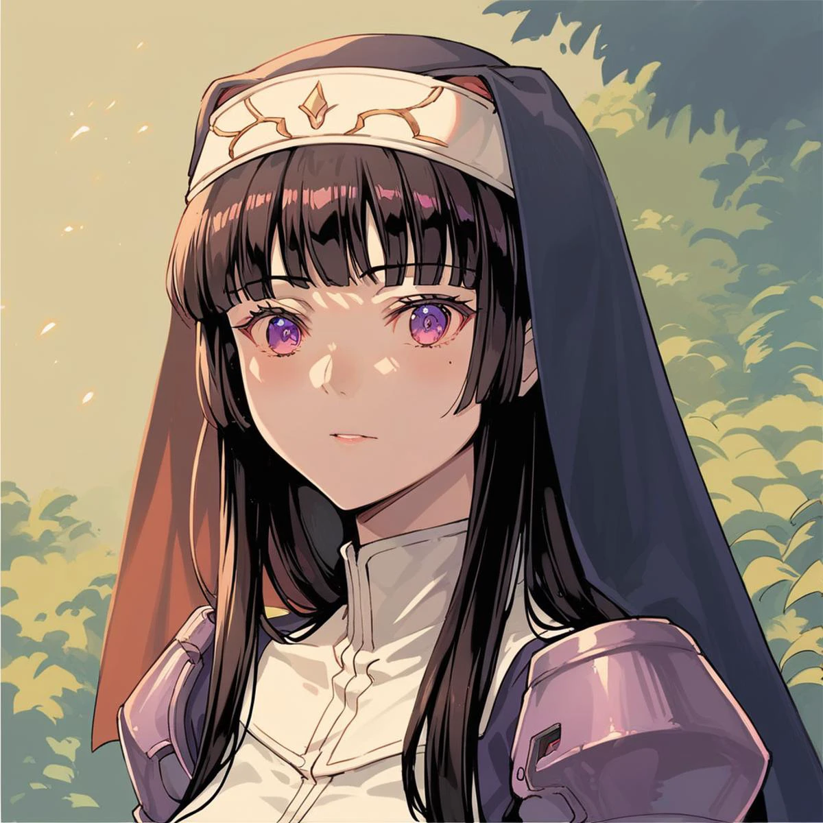 score_9, score_8_up, score_7_up, <lora:k4m0r1:1> k4m0r1,1girl,purple bodysuit,habit,purple eyes, portrait,source_anime, <lora:AnimeOriginalArtStyleShadow_PONYXL_d4a1-000010:1> oamhfs, green theme, monochrome