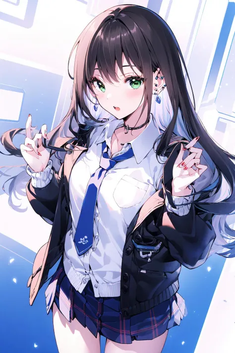 masterpiece, best quality,PIXIV,
1girl, shibuya rin, solo, long hair, necktie, jewelry, school uniform, brown hair, cardigan, earrings, green eyes, bag, looking at viewer, blush, school bag
<lora:nardack_20230801103151:1>