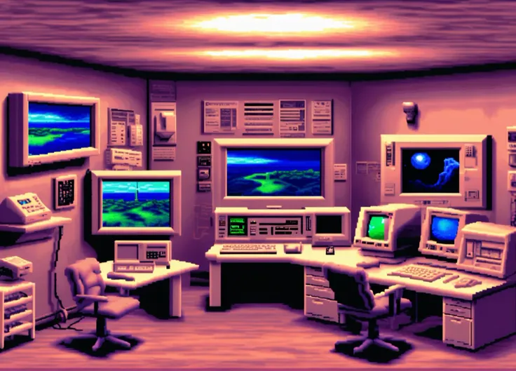 <lora:Lucasarts Artstyle - (Trigger is lcas artstyle):1> . lcas artstyle, Control room,