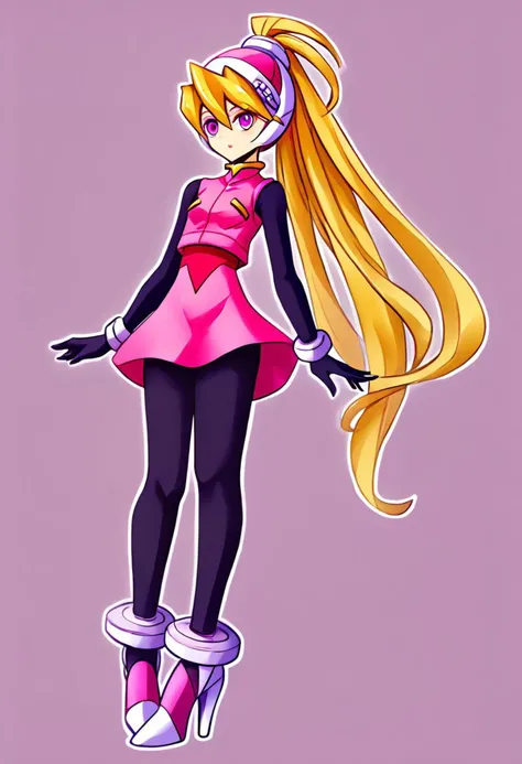1girl, cielbase, helmet, blonde hair, very long hair, ponytail, pink vest, pink dress, bodystocking, arm stockings, pantyhose, high heels, anklet, bracelet
masterpiece, best quality, very aesthetic, absurdres,
