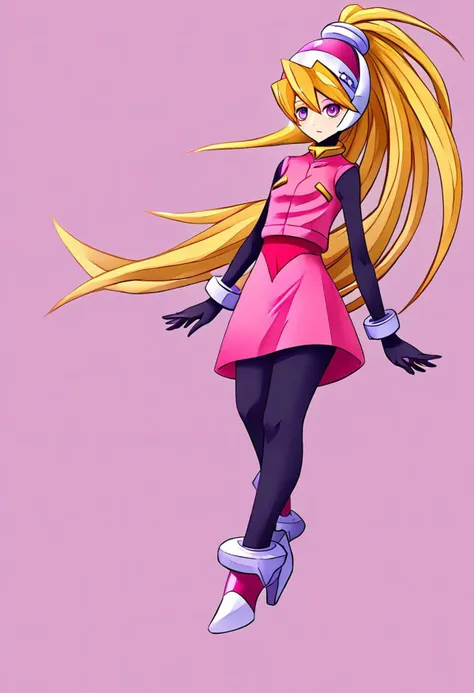 1girl, cielbase, helmet, blonde hair, very long hair, ponytail, pink vest, pink dress, bodystocking, arm stockings, pantyhose, high heels, anklet, bracelet
masterpiece, best quality, very aesthetic, absurdres,
