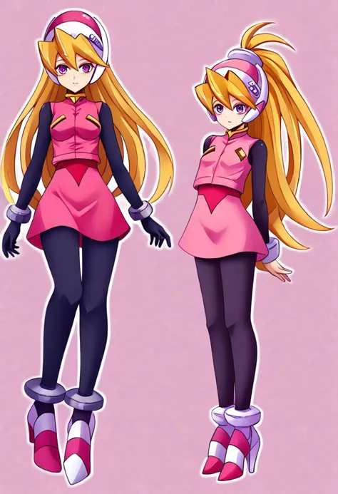 1girl, cielbase, helmet, blonde hair, very long hair, ponytail, pink vest, pink dress, bodystocking, arm stockings, pantyhose, high heels, anklet, bracelet
masterpiece, best quality, very aesthetic, absurdres,