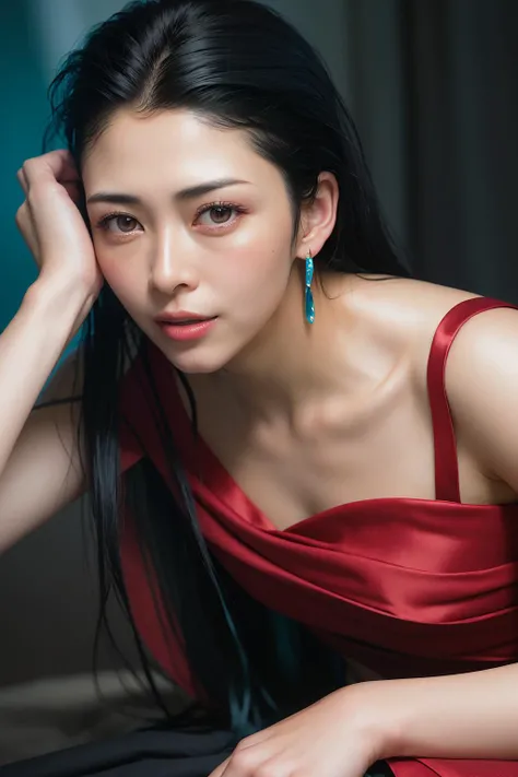 portrait of a award winning photo of Adr_dixim, black hair, wearing a silk red party dress, extremely detailed, realistic, photorealistic <lora:Adr_dixim-000001:1>
posing in a dark studio, (rim lighting,:1.4) two tone lighting, sharp focus, teal hue, octane, unreal, dimly lit, low key, <lora:epiNoiseoffset_v2:1>