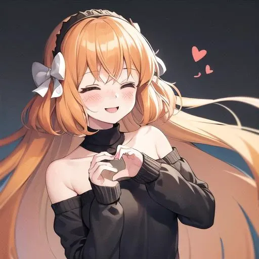 (masterpiece, best quality, excellent quality), ((1girl, solo)), ishmael_limbus, <lora:ishmaelLimbusCompany_v1:1> , close eyes, black turtle neck, bare shoulders, long sleeves, blush, heart hands, smile