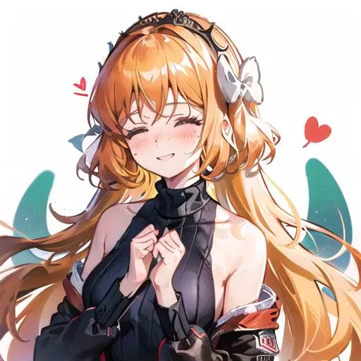 (masterpiece, best quality, excellent quality), ((1girl, solo)), ishmael_limbus, <lora:ishmaelLimbusCompany_v1:1> , close eyes, black turtleneck, bare shoulders, long sleeves, blush, heart hands, smile, looking at the viewer
