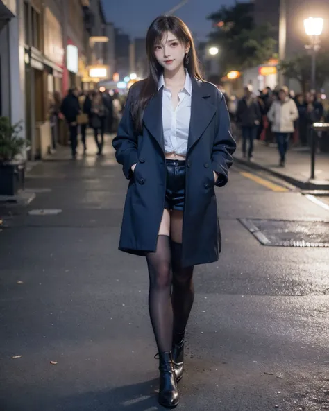 <lora:zyd232_TifaLockhart_v1_0:1> Tifa Lockhart, 1girl, detailed skin, looking at viewer, (red eyes:1.2), (full body:1.5), wearing coat and shirt, smile, (walking on street background:1.4)