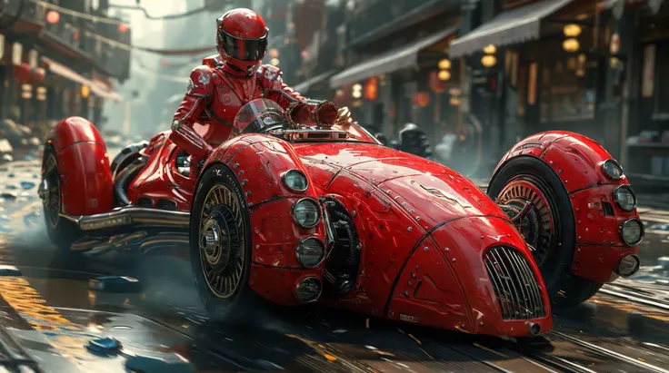 xuer dieselpunk,red Formula 1,vehicle focus,jacket,red jacket,solo,blurry,helmet,outdoors,
<lora:~Q?-glgQK xuer dieselpunk:0.8>,