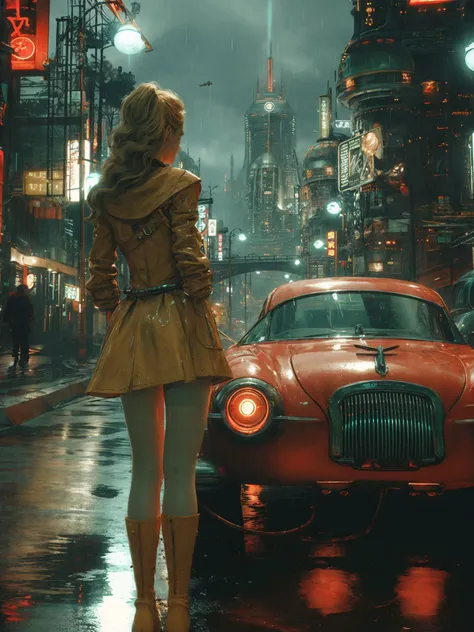xuer dieselpunk, rain, 1girl, ground vehicle, boots, city, long hair, road, lamppost, night, from behind, street, reflection, vehicle focus, outdoors, cityscape
<lora:~Q?-glgQK xuer dieselpunk:0.8>,