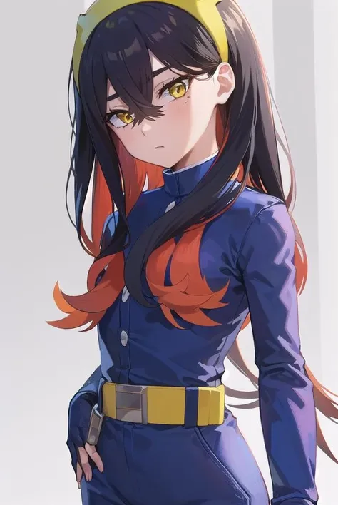 pokemoncarmine, <lora:pokemoncarmine-lora-nochekaiser:1>,
pokemoncarmine, black hair, colored inner hair, crossed bangs, hair between eyes, hairband, long hair, mole, mole under eye, multicolored hair, red hair, sidelocks, two-tone hair, (yellow eyes:1.5), yellow hairband,
BREAK buttons, long sleeves, jacket, gloves, red gloves, pants, belt, blue pants, blue jacket,
BREAK looking at viewer, upper body, full body, (cowboy shot:1.5),
BREAK outdoors, space, star, sun, sky,
BREAK <lyco:GoodHands-beta2:1>, (masterpiece:1.2), best quality, high resolution, unity 8k wallpaper, (illustration:0.8), (beautiful detailed eyes:1.6), extremely detailed face, perfect lighting, extremely detailed CG, (perfect hands, perfect anatomy),