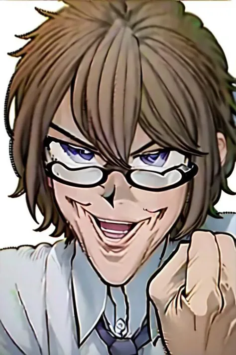 kafukastel, 1boy, glasses, white shirt, solo, absurdres, highres, ultra detailed, Joey1, clenched hand, portrait, one hand
