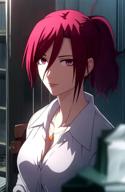 <lora:HonkaiSR-000005:0.8>, <lora:aozaki_touko_karanokyoukai:1>
aozaki_touko_karanokyoukai,upper body, red hair, ponytail, jewelry, red_eyes, shirt, cleavage, indoors,