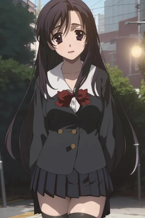 <lora:æ¡è¨å¶1V:0.9>,æ¡è¨å¶,1girl,long hair,purple eyes,black hair,solo,
school uniform,red bowtie,black jacket,sailor collar,black skirt,miniskirt,pleated skirt,black thighhighs,long sleeves,white shirt,, Exquisite visuals, high-definition,masterpiece,best quality,, 18yo,Young female,Beautiful Fingers,Beautiful long legs,Beautiful body,Beautiful Nose,Beautiful character design, perfect eyes, perfect face,expressive eyes,
official art,extremely detailed CG unity 8k wallpaper, perfect lighting,Colorful, Bright_Front_face_Lighting,shiny skin,
(masterpiece:1.0),(best_quality:1.0), ultra high res,4K,ultra-detailed,
photography, 8K, HDR, highres, absurdres:1.2, Kodak portra 400, film grain, blurry background, bokeh:1.2, lens flare, (vibrant_color:1.2), (beautiful_face:1.5),(narrow_waist), ,NSFW,