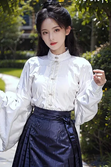 face lighting,bright backlight,(medium breasts:1.2),super high resolution,best quality,Photos,4k,(Realistic:1.2),solo,1girl,maqun,look at the camera,smile,slim figure,snow white skin,blue skirt,<lora:girl_20:0.8>,