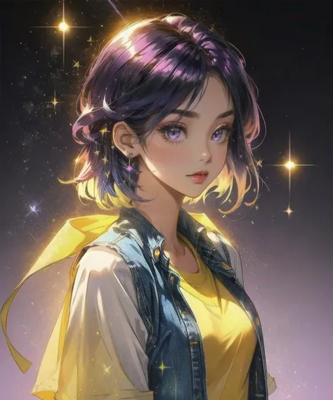 1girl, square hairstyle, straight hair, blue and purple hair