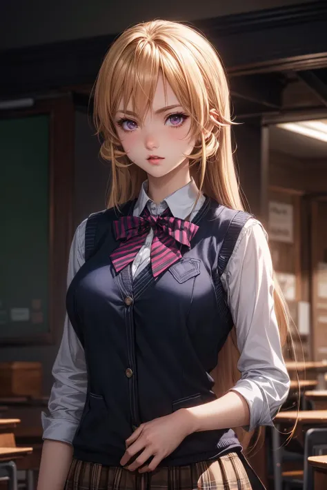 official art, extremely detailed CG unity 8k wallpaper, highly detailed, shiny skin, Depth of field, vivid color,
<lora:1erina:0.8>,erina,school uniform, long hair,vest,