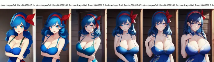 (8k, best quality, masterpiece:1.2),(detailed eyes), \(detailed facial features\), \(\(detailed clothes features\)\), upper body,(large breasts, cleavage),(face focus),extremely detailed CG unity 8k wallpaper, huge filesize, ultra-detailed, highres, absurdres,beautiful eyes,ray tracing, dramatic shadows,fine detail,dramatic angle,high saturation,lens flare,(standing),soft light,Detailed skin texture, detailed clothing texture,looking at viewer,
1girl,blue hair,red bow hairband,light blush,solo,china dress,highleg dress, <lora:dragonBall_Ranchi-000018:1>