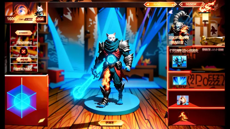 (solo:1.2),image shows a game ui interface,european and american style,colorful,concise,simplicity,epic,hall level,fake screenshot,neat layout,
kitten,Maine cat wearing armour,blue eyes,
fluffy tail,male focus,1boy,shoulder armor,pauldrons,a sense of heaviness,game character display,career icon,set type,button,interface design,still life,game ui,official art,good geometric structure,well-structured,HD,2d,game interface,diablo style,border,framed,rounded corners,diagram,stats,letterboxed,dimension table,button,