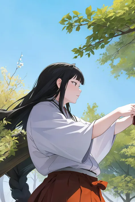 <lora:love-hina-motoko-aoyama:1> motoko aoyama wearing a white kimono with a black belt, looking at viewer, (kendo:1.1) training, sakura trees in background, blue sky in spring