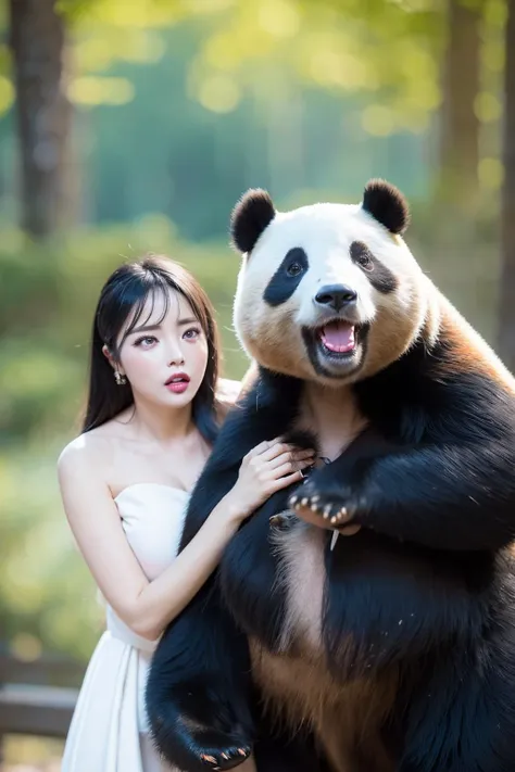 best quality, masterpiece, 1girl, (1panda, animal),  ,ultra realistic,32k,extremely detailed CG unity 8k wallpaper, (dress), <lora:animal:1>, <lyco:hongjinyoung_8e6:1>,