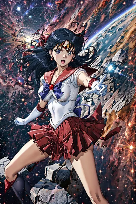 sama1, tiara, transparent sailor senshi uniform, white gloves, red sailor collar, transparent skirt,
medium boobs, cinematic lighting, female focus, looking at viewer, surprised face,
(masterpiece:1.2), (highly detailed:1.2), (intricate:1.2), (best quality:1.2), action stance on granite stone in space, starfield,
<lora:sailor_mars_v1:1> <lora:Edge_World:0.8> eotw_lora <lora:EdobLandscapeAlpha_v1.0:1> EdobLandscapeAlpha